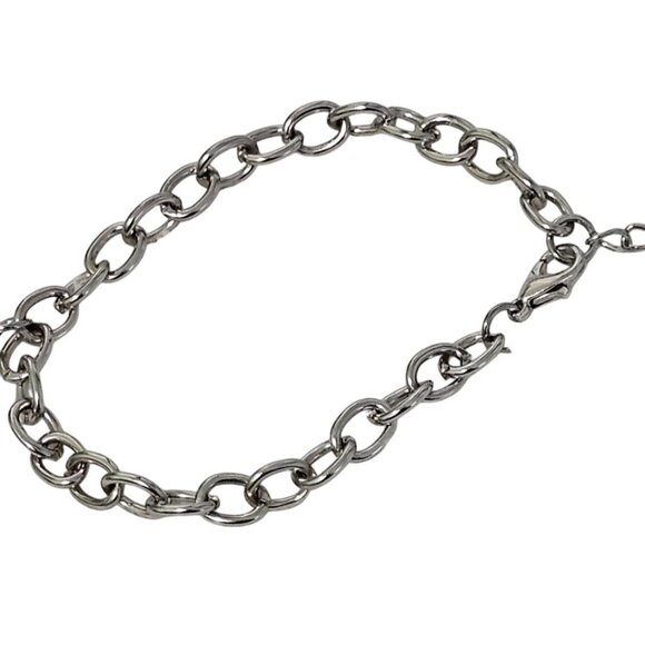 Silver-Tone Double Ring (size 8) Chain Finger Bracelet 7" Polished Metal Links - Picture 4 of 8